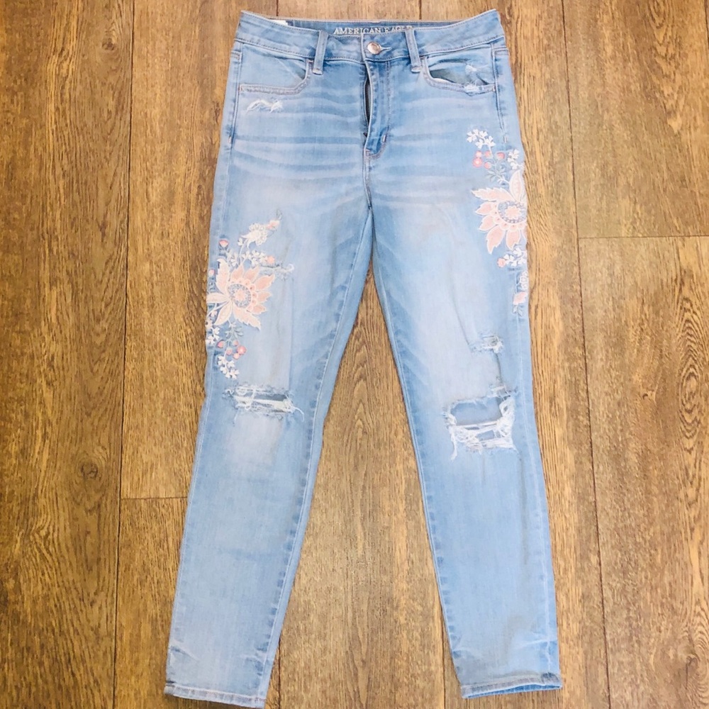 American Eagle Embroidered HI Rise Jegging Crop
